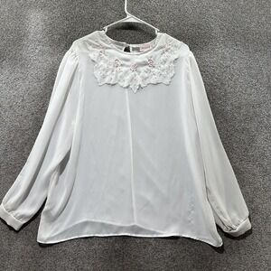 VTG Joseph II Blouse Top Women 22 White Long Sleeve Cottagecore Prairie Coquette